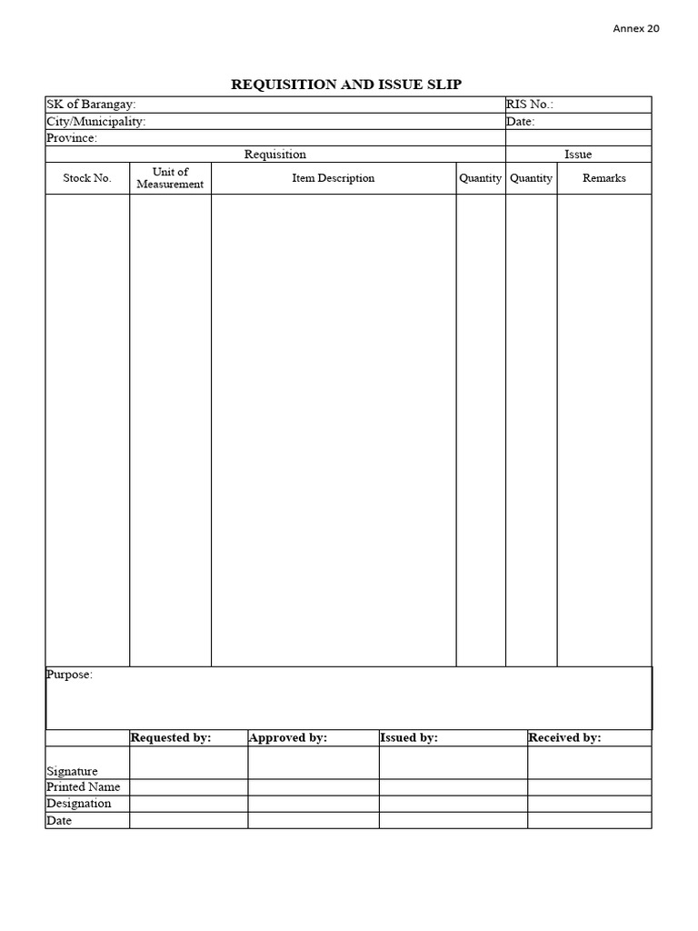 Requisition and Issue Slip Template | PDF