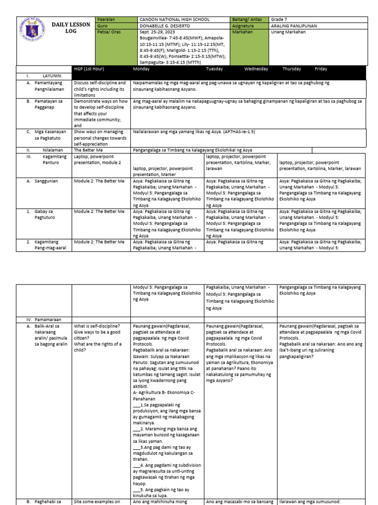 Daily lesson log araling panlipunan q1 week5 pdf