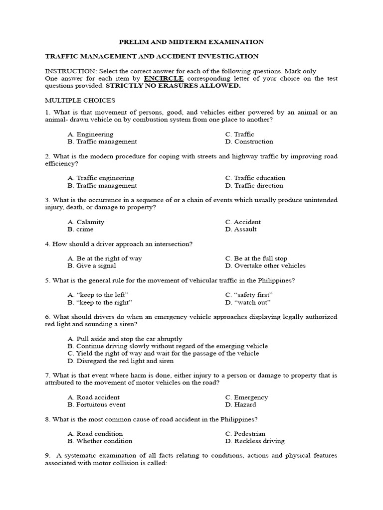 Prelim and Midterm Examination PDF Traffic Traffic Collision