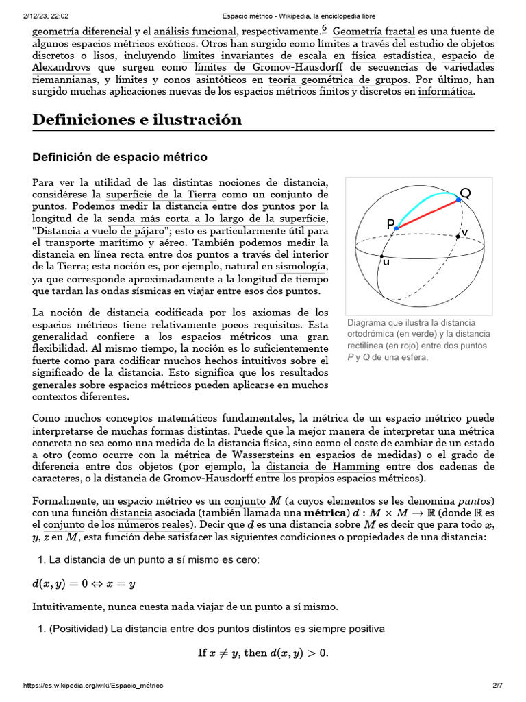 Espacio métrico Wikipedia, la enciclopedia libre2 PDF Distancia