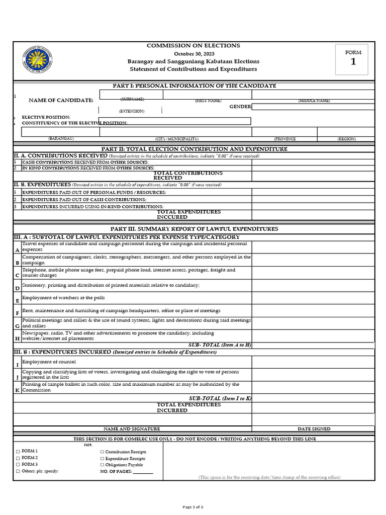 SOCE for 2023 Barangay Elections | PDF | Expense | Receipt
