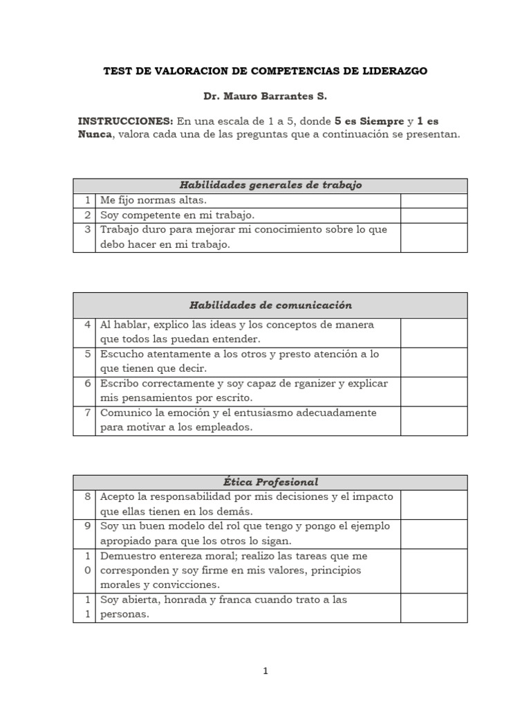 Cuestionario de Competencias de Liderazgo | PDF | Toma de decisiones ...