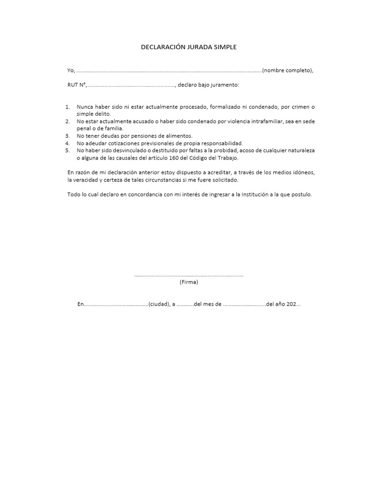 Modelo de Declaración Jurada Simple | PDF
