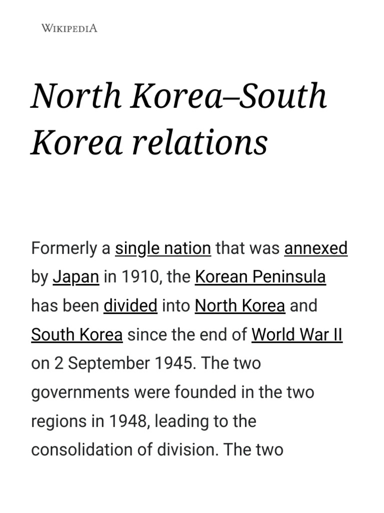 North KoreaSouth Korea Relations Wikipedia PDF North Korea
