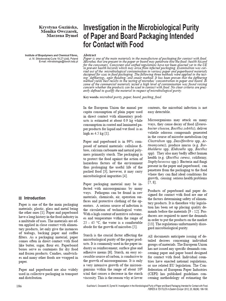 Microbiological Purity in Food Packaging | PDF | Microorganism ...