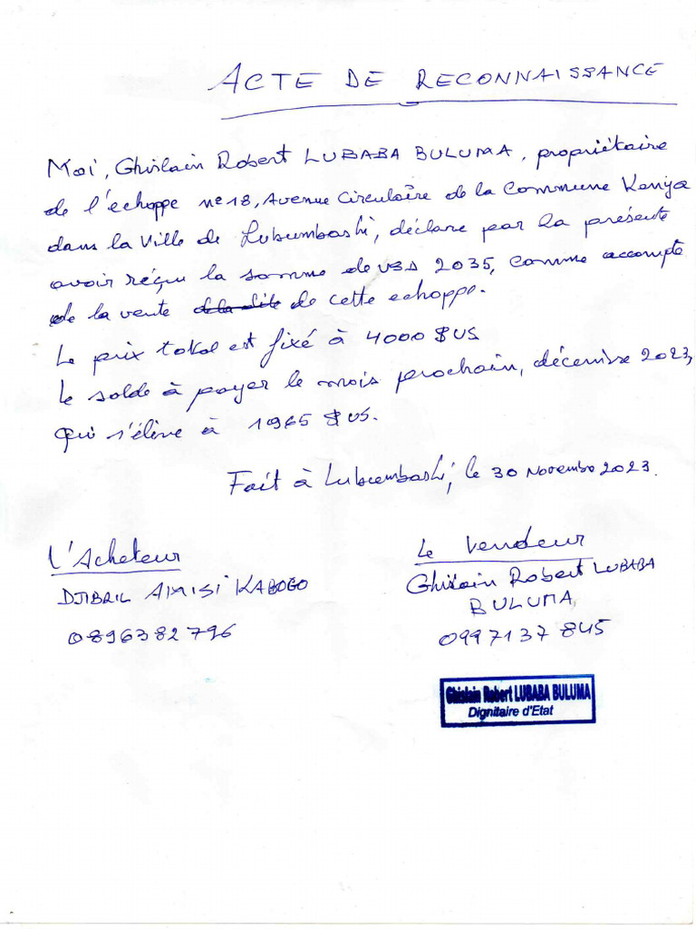 Acte de Reconnaissance | PDF