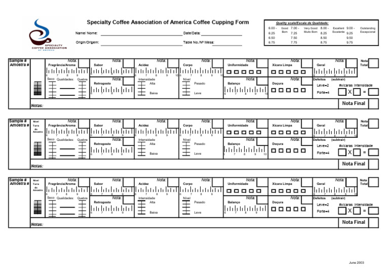 Formulário de Cupping de Café Especial | PDF