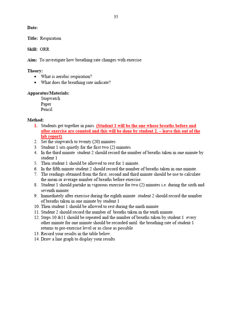 CSEC Biology Labs Student | PDF | Breathing