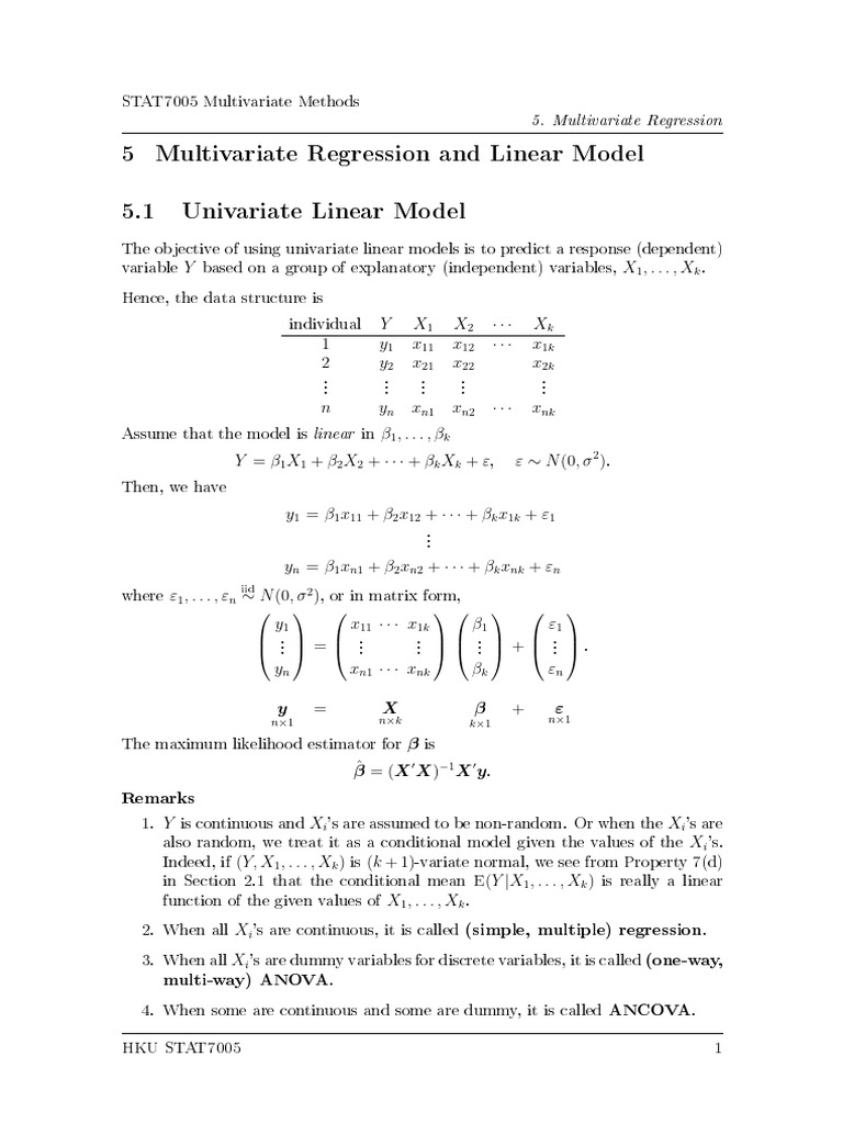 Chap5 - Multivariate Regression and Linear Model | PDF | Regression ...