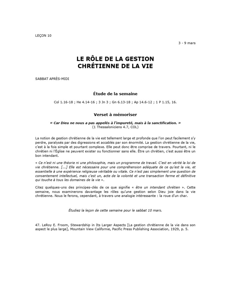 Gestion chrétienne de la vie en Christ | PDF | Jésus | Église ...