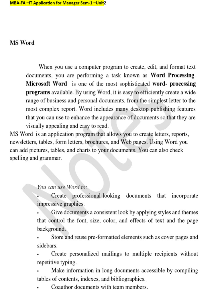 MS WORD Excel Power Point Ms Access Unit 2 | PDF | Microsoft Excel