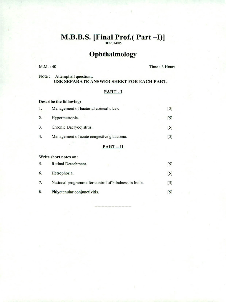 MBBS Final Prof. Part-I May-June 2014 | PDF