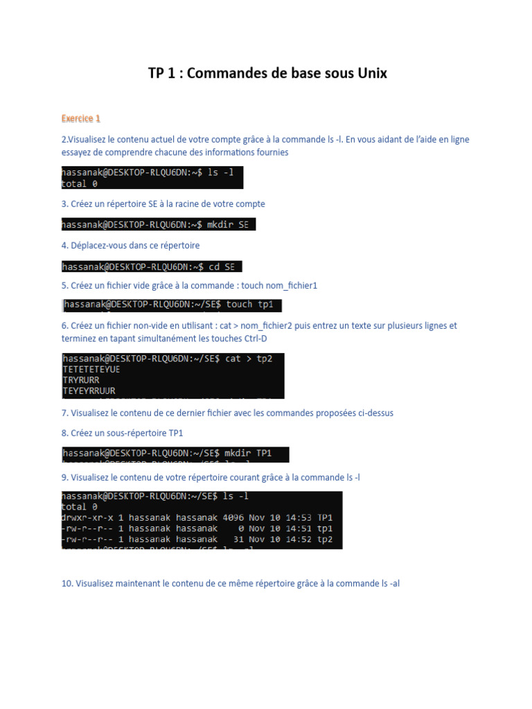 Commandes de base Unix : TP pratique | PDF | Études des langues ...
