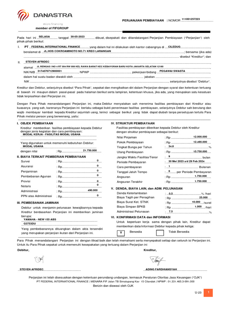 Perjanjian Pembiayaan Modal Usaha Pdf