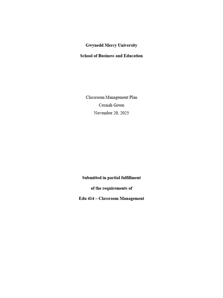 Edu 414 Classroom Management Plan | PDF | Classroom Management | Classroom