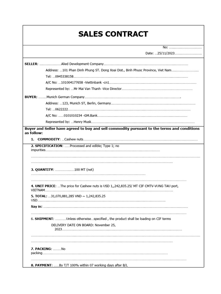 Form - Sales Contract | PDF | Business | Economies