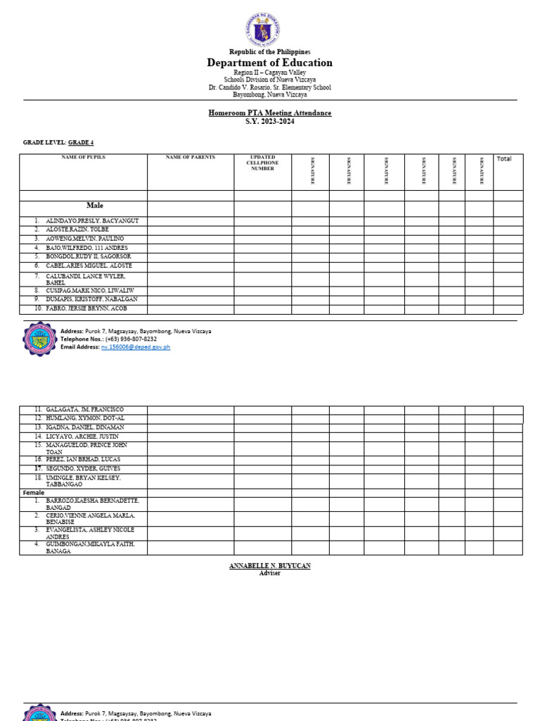 Pta Meeting Attendance PDF