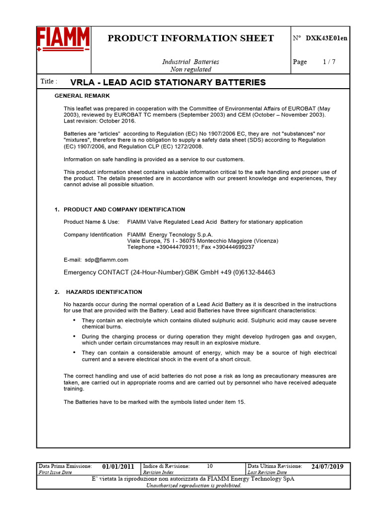 VRLA Non-Spillable EN | PDF | Lead | Sulfuric Acid