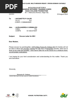 Excuse Letter
