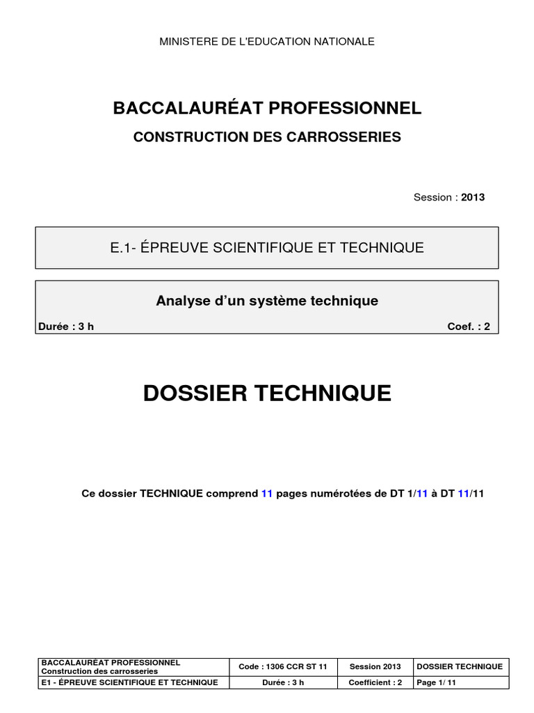 Dossier technique Bac Pro Carrosseries 2013 | PDF | Machine | Dynamique ...