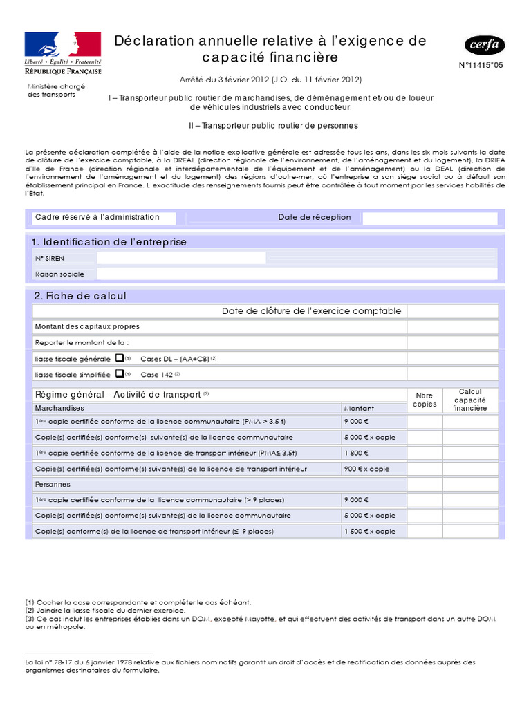 Déclaration de capacité financière 2023 | PDF