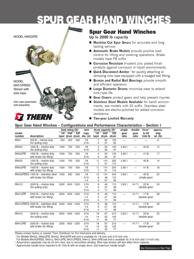 Thern Hand Winches PDF Gear Rope
