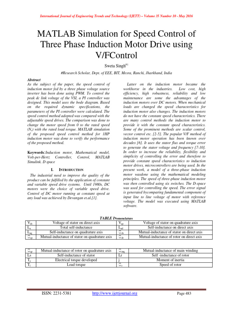 V/F Control of Induction Motor via MATLAB | PDF | Electric Motor ...
