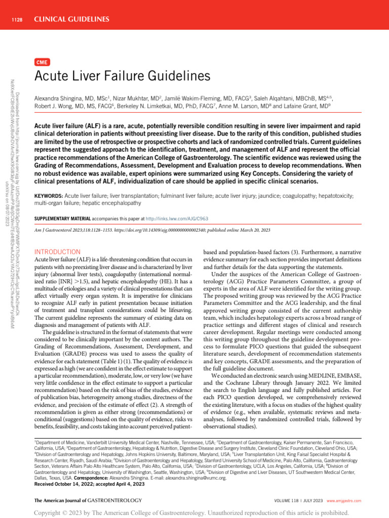 2023 Acute Liver Failure Guidelines | PDF | Hepatitis | Evidence Based ...