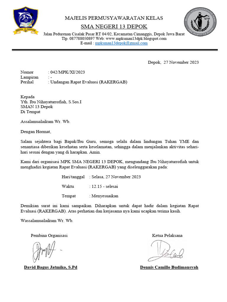 Surat Undangan Rapat Evaluasi - Ibu Niha | PDF
