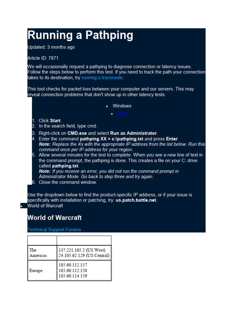 Pathping Guide for WoW Latency Issues | PDF