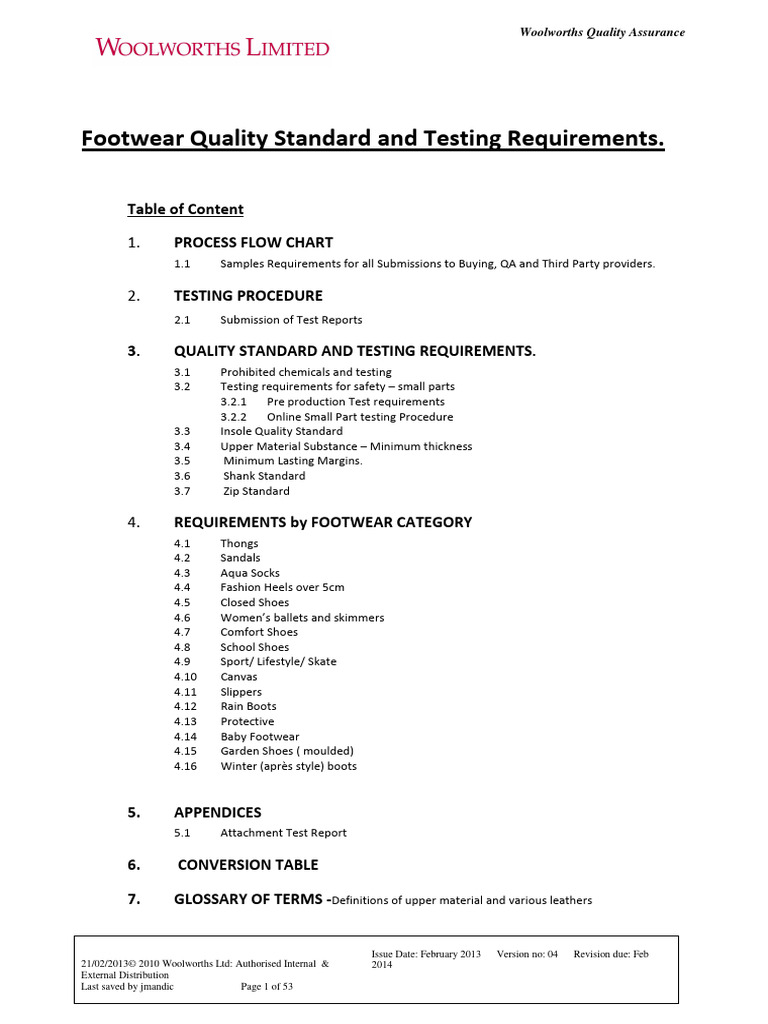 Footwear quality standard and testing requirements pdf shoe boot