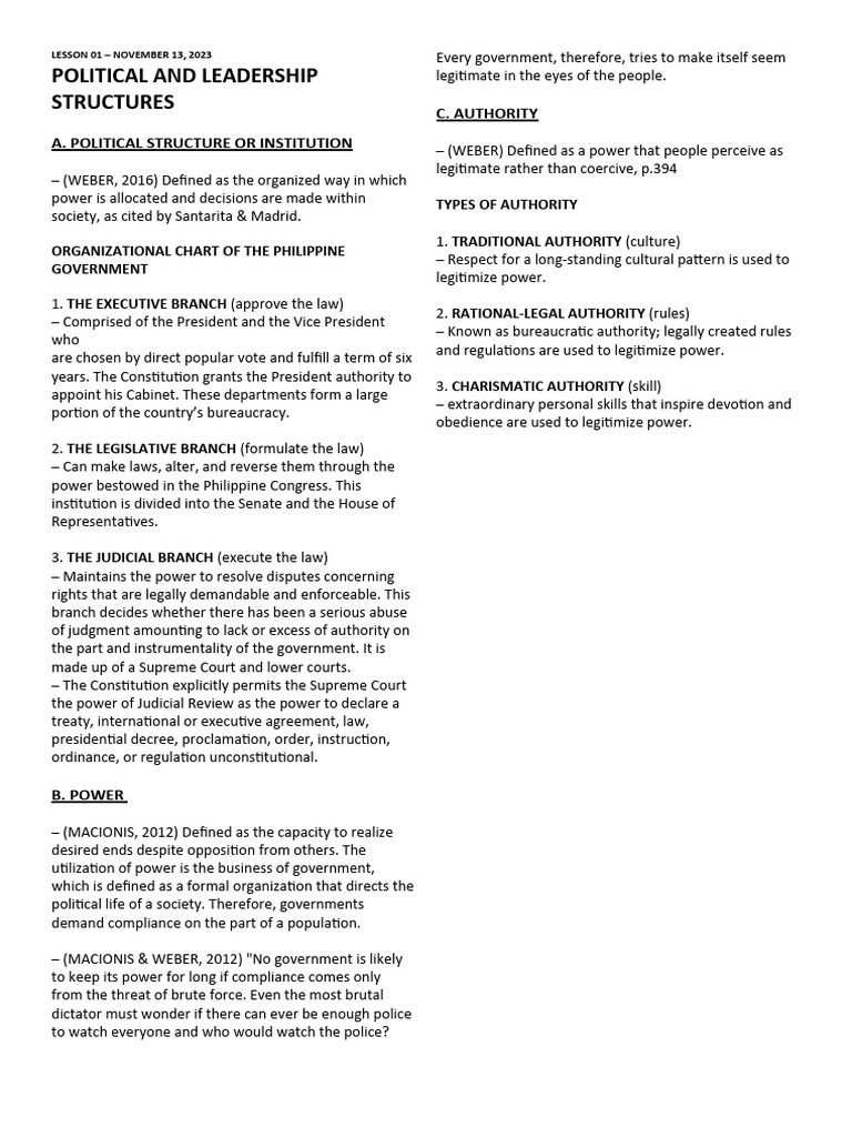 (L01) Political and Leadership Structures | PDF | Power (Social And ...
