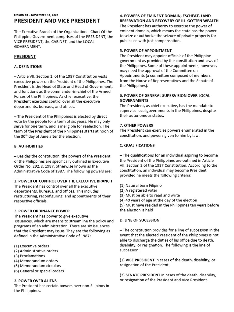 (L03) President and Vice President | PDF | Presidents Of The United ...