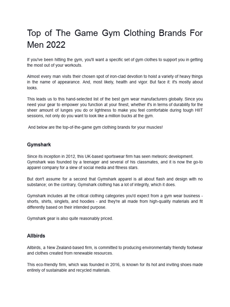 Top of The Game Gym Clothing Brands For Men 2022 PDF Adidas Nike
