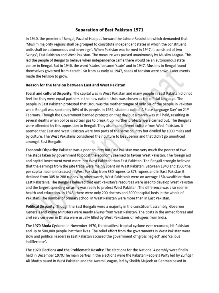 Causes of East Pakistan's Separation | PDF | Pakistan | Zulfikar Ali Bhutto