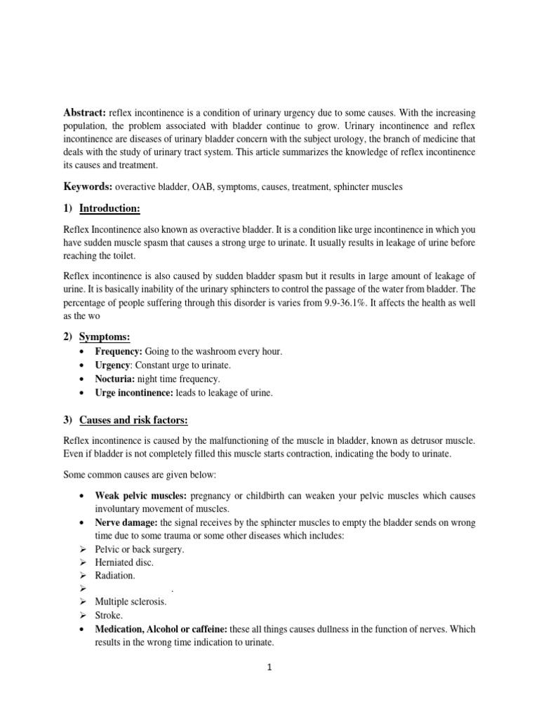 Reflex Incontinence PDF Urinary Incontinence Health Sciences