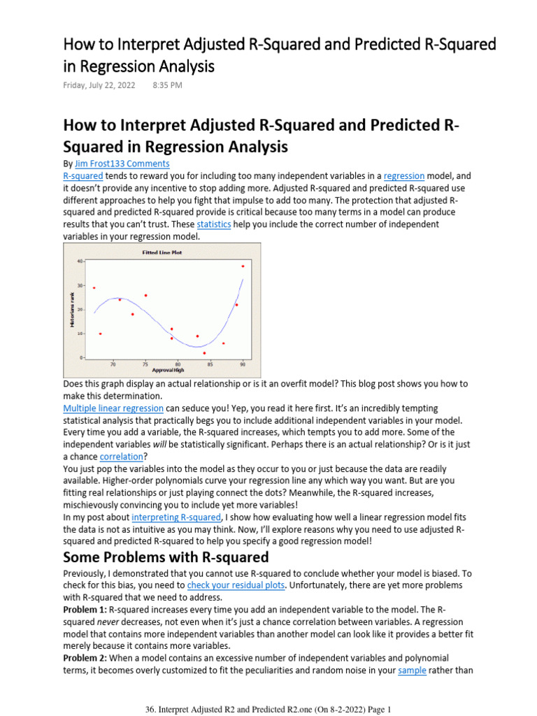 Interpreting Adjusted R-Squared in Regression | PDF | Coefficient Of ...