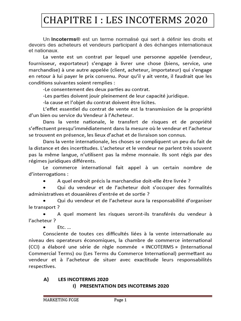 Incoterms Fcge) | PDF | Droit des affaires | Transport