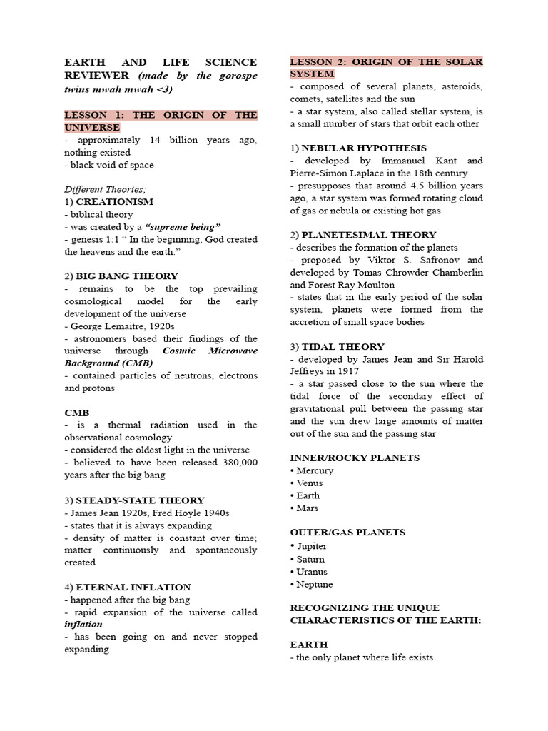 Earth and Life Science Reviewer PDF