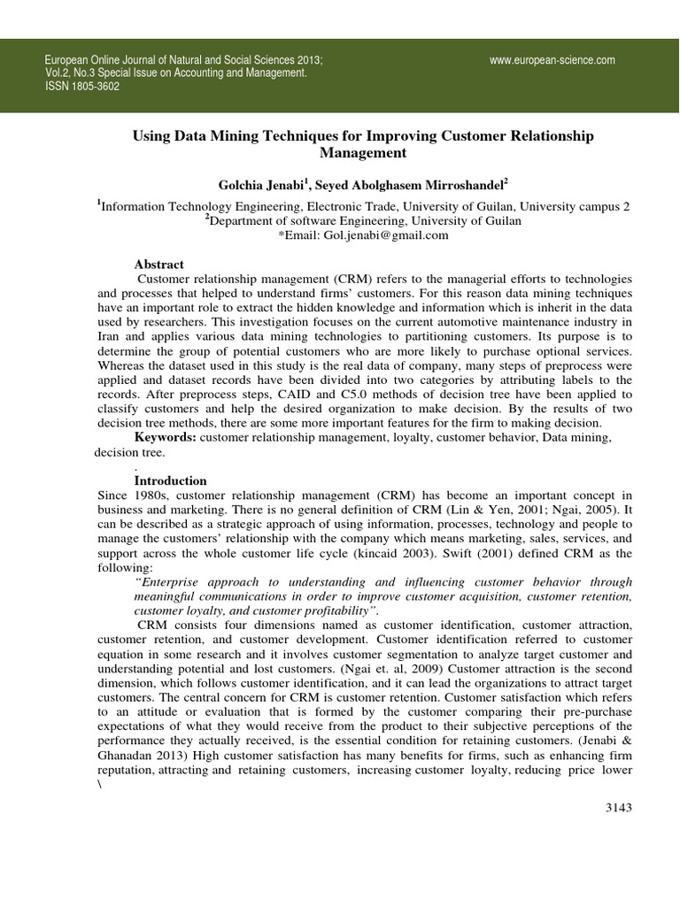 Data Mining Enhances CRM in Iran | PDF | Customer Relationship ...