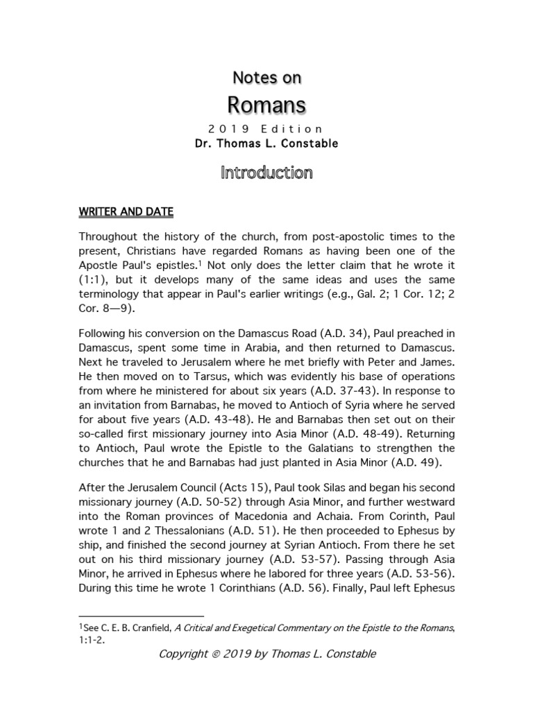 Notes on romans 2019 edition dr thomas l constable pdf paul the