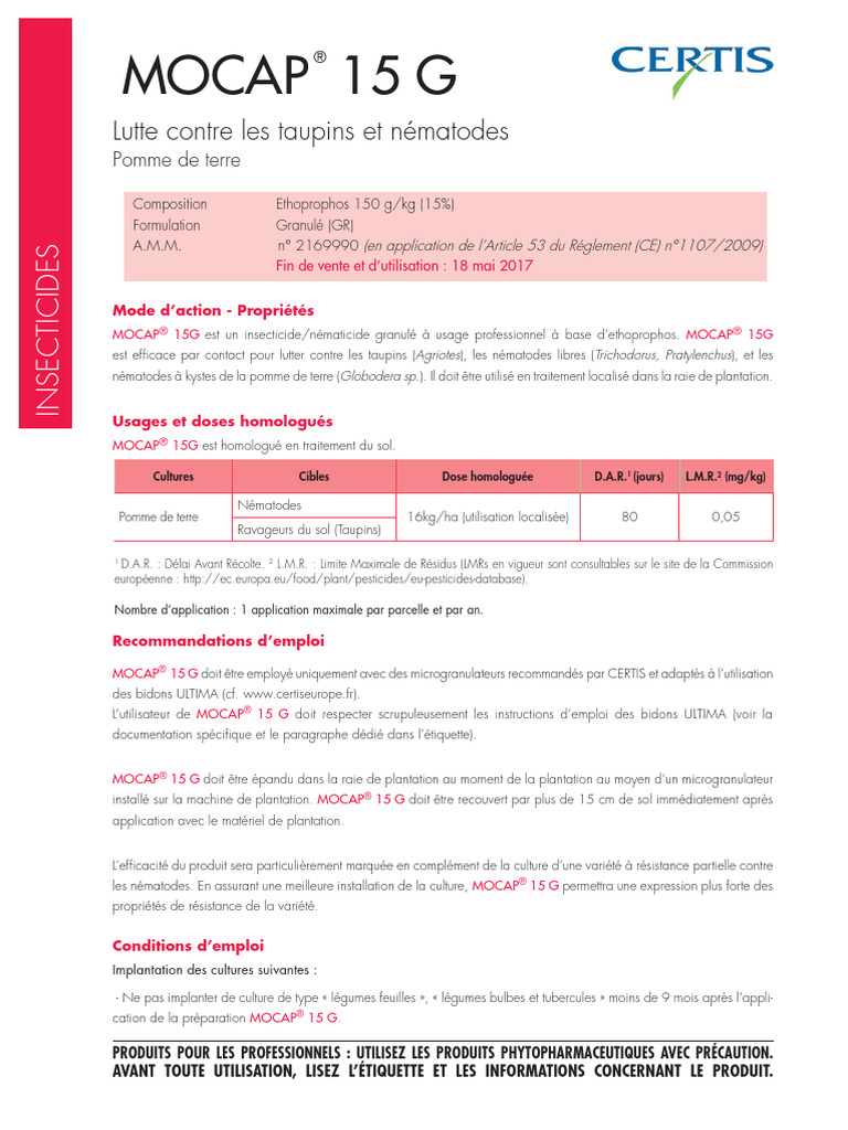 Mocap - Fiche Etiquette | PDF | Insecticide | Peau