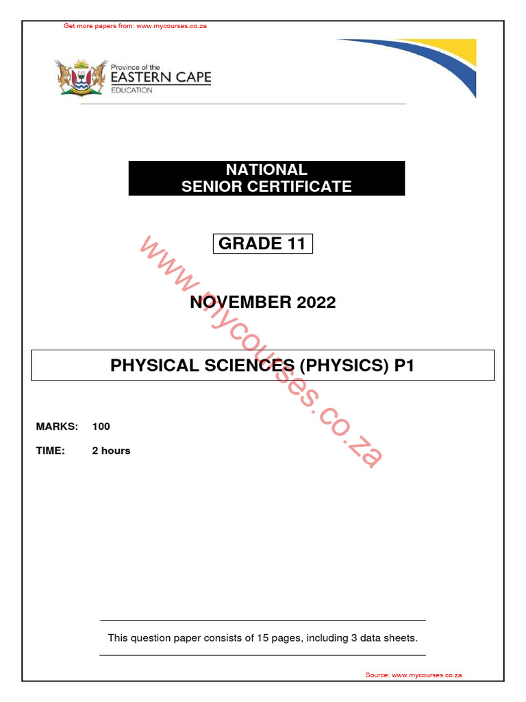 Physical Sciences p1 QP Nov 2022 English | PDF | Force | Physical ...