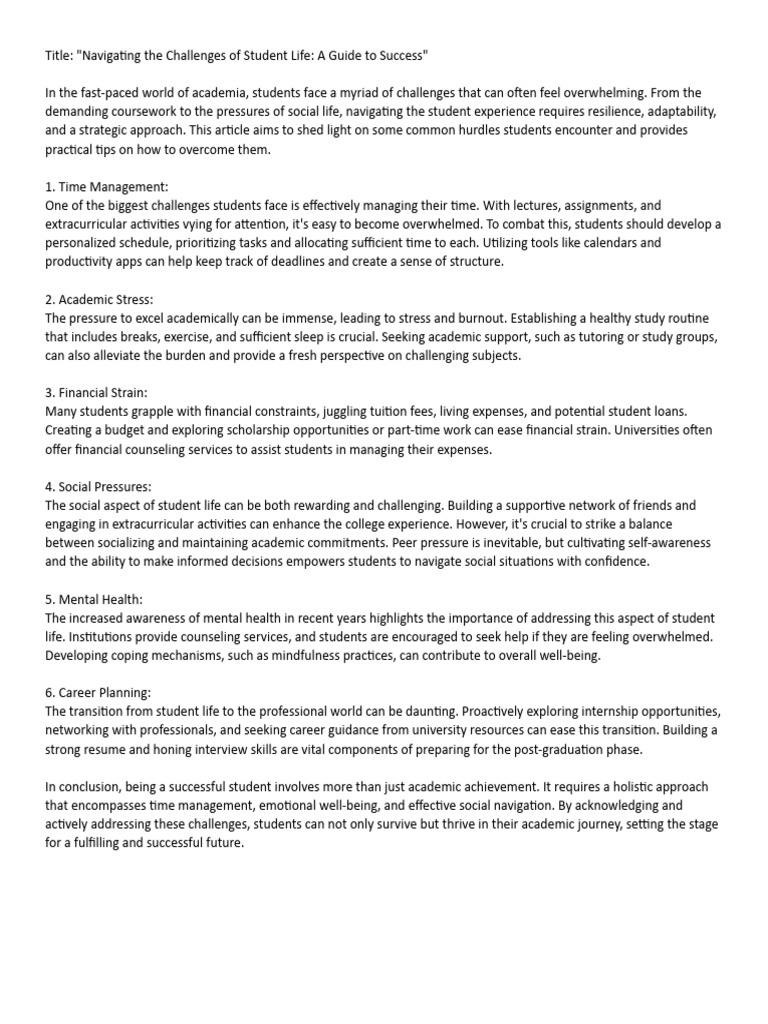 Navigating The Student Journey Embracing Challenges, Cultivating Growth ...