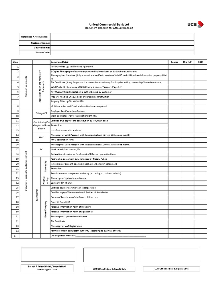 Account Opening Checklist 12 PDF Notary Public Business