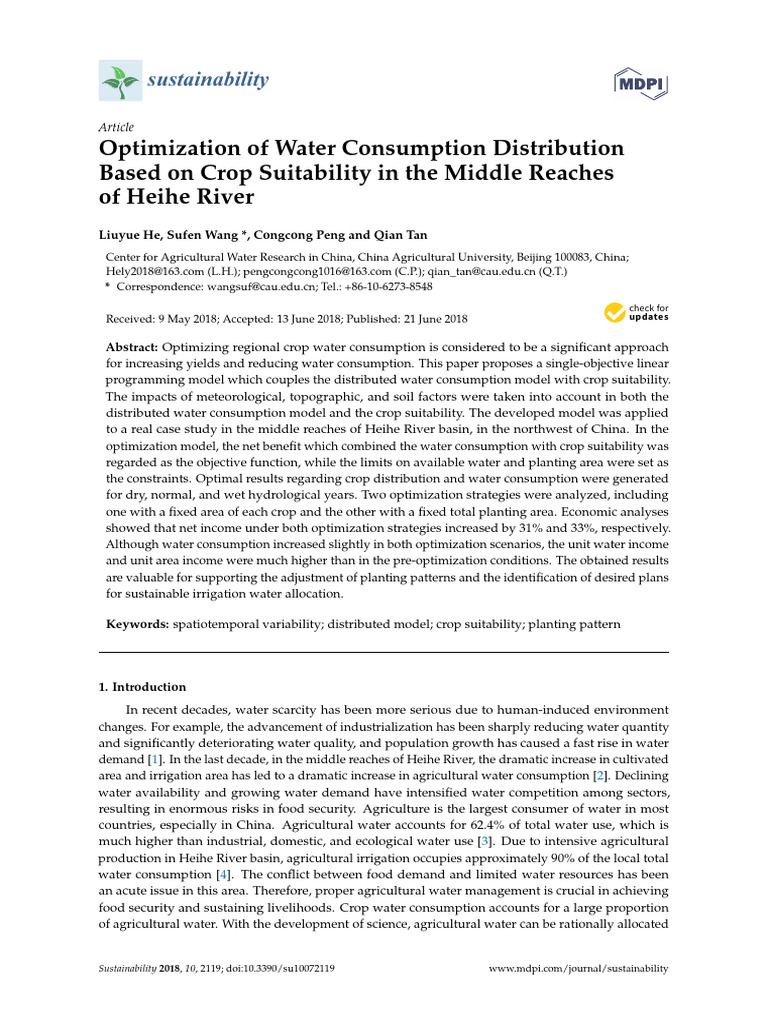 Optimization of Water Consumption Distribution | PDF | Maize | Agriculture