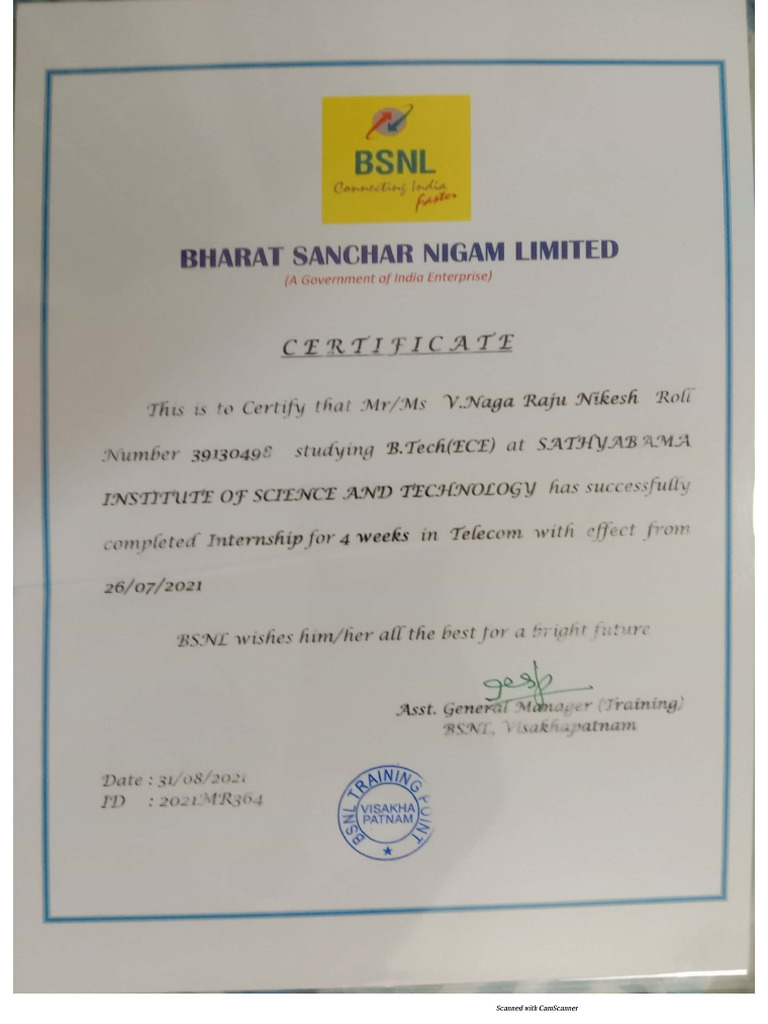 Bsnl internship pdf