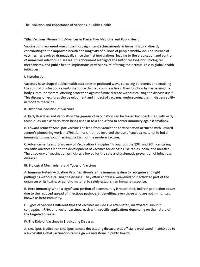 The Evolution and Importance of Vaccines in Public Health | PDF ...