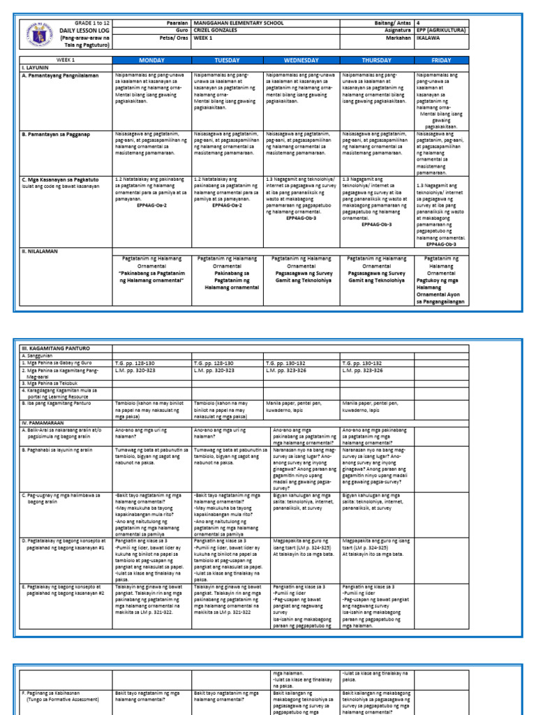 DLL Epp Agriculture Complete Quarter 2 Week 1 9 | PDF