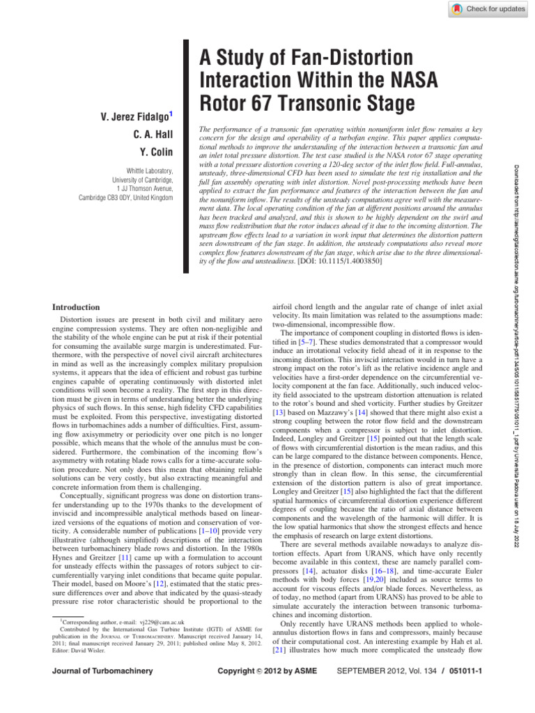 NASA Rotor 67 Fan-Distortion Study | PDF | Turbine | Computational ...